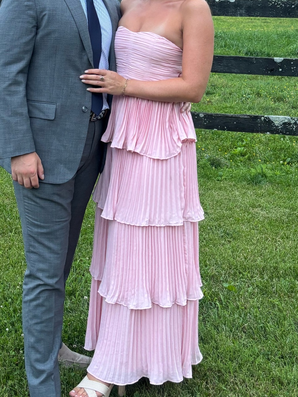 Strapless Blush Pink Tiered Pleated Maxi Dress American Eagle